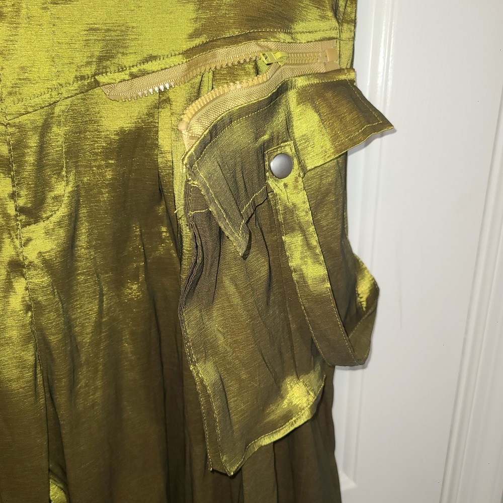 Green‎ Iridescent Wide Leg Cargo Pant Avant Garde Women XXL Street Party - Picture 10 of 11